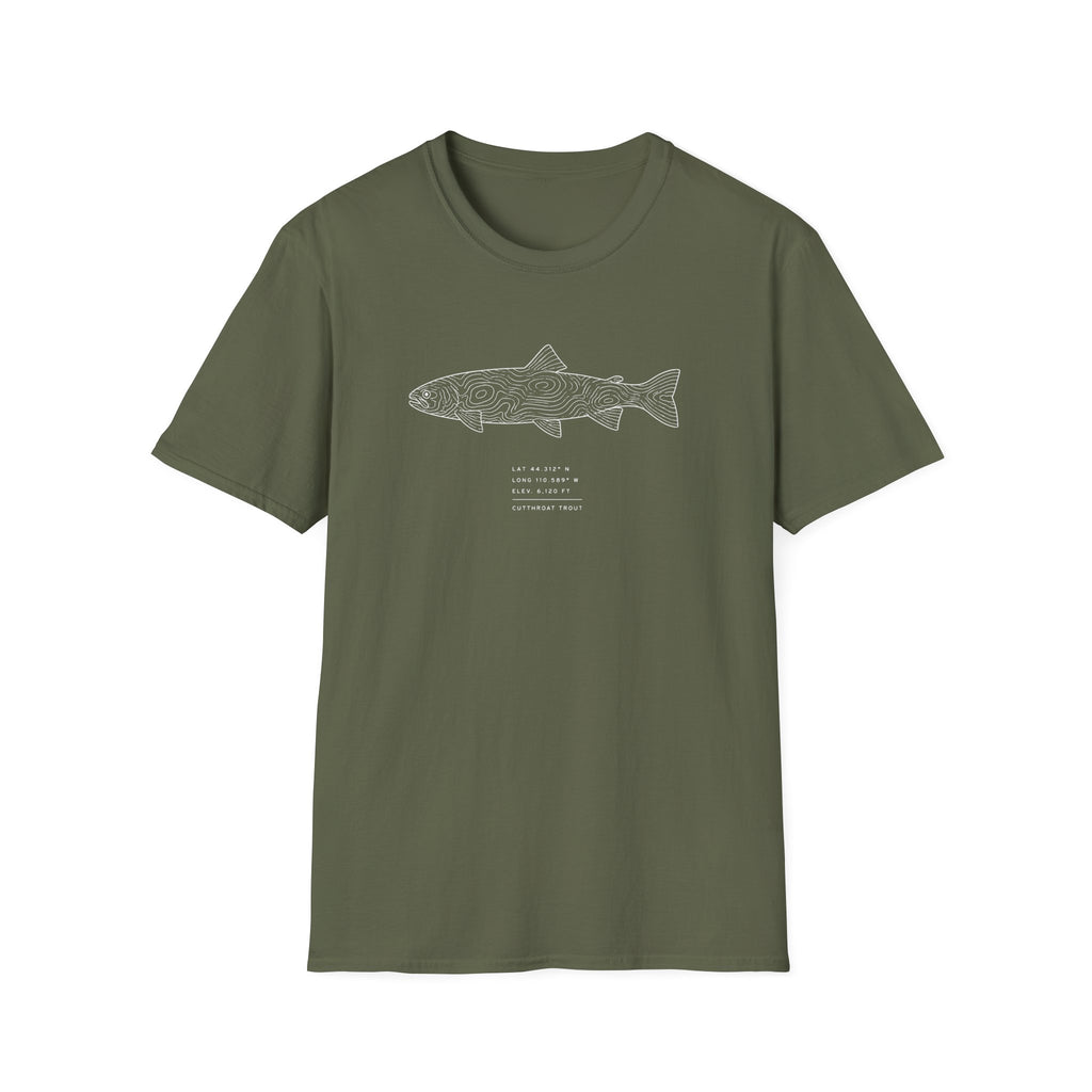 Topographic Trout with Coordinates Shirt